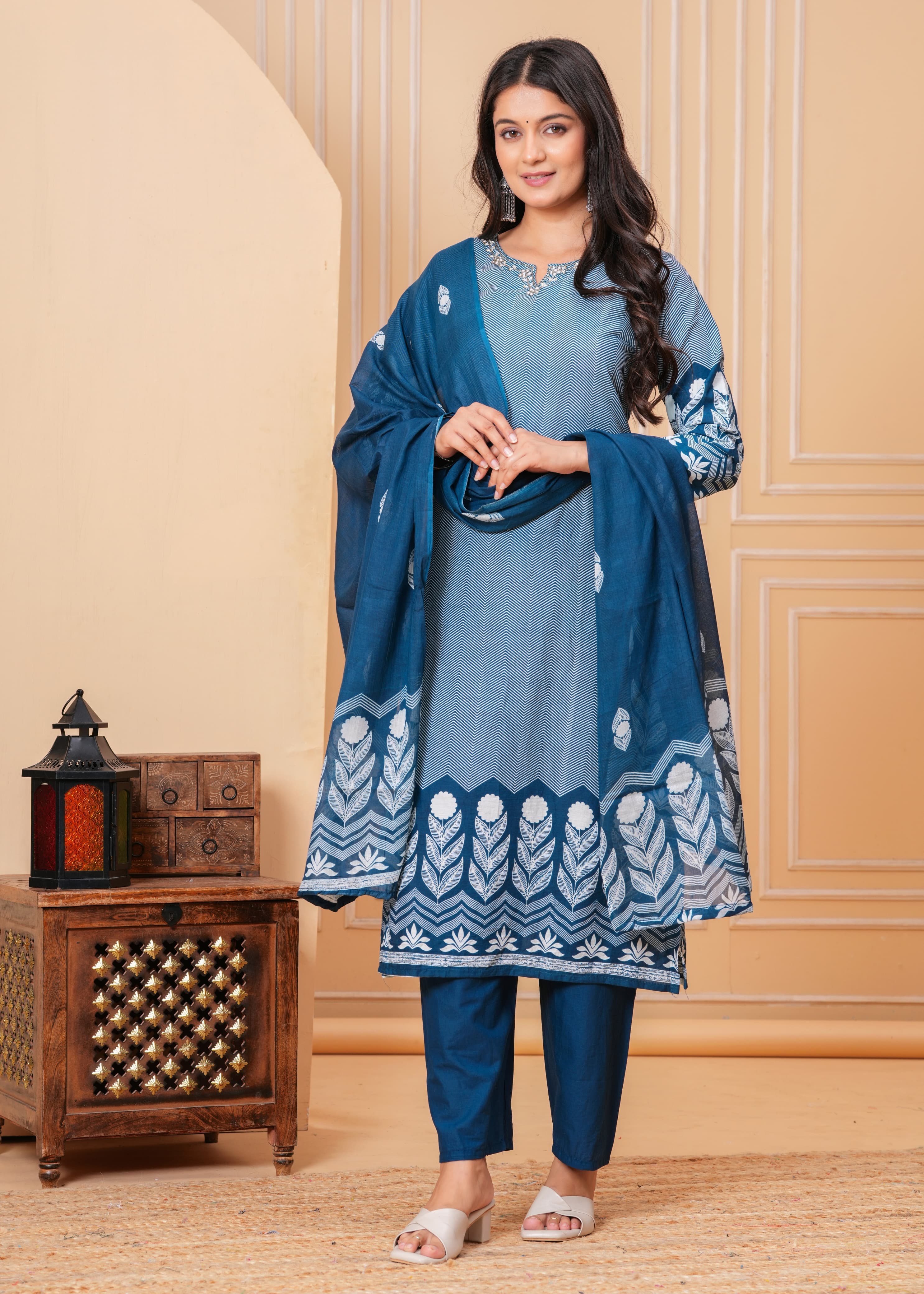 Lehriya suit in blue , purple, and yellow color