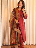Suit in A Line pattern with hand work details on kurti available in two colors rust red and mustard yellow color