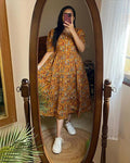 Ajrak print midi dress with openable buttons and pockets