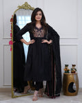 Suit Set in Anarkali with embroidery detailing in black color