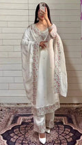 Heavy Party Wear suit set in chinon silk with sequence and zari work