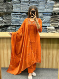 A line dupatta set in 3 colours with elegant embroidery on neck with tussle touch