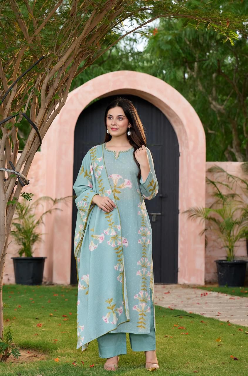 Digital floral print cotton suit set in beautiful colours