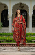 A Line dupatta set in floeal print with beautiful rust red colour