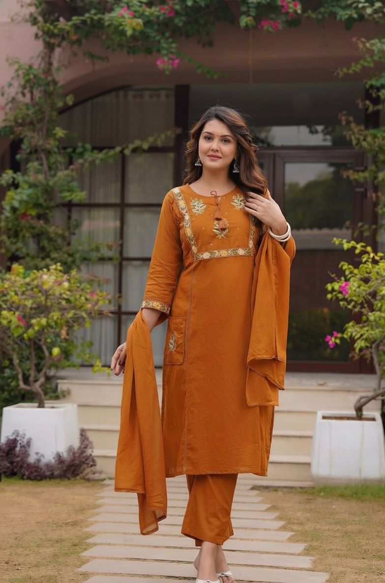 Suit set in two beautiful colours made of pure taj silly cotton