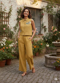 Digital print cord set with both side pocket in plazzo