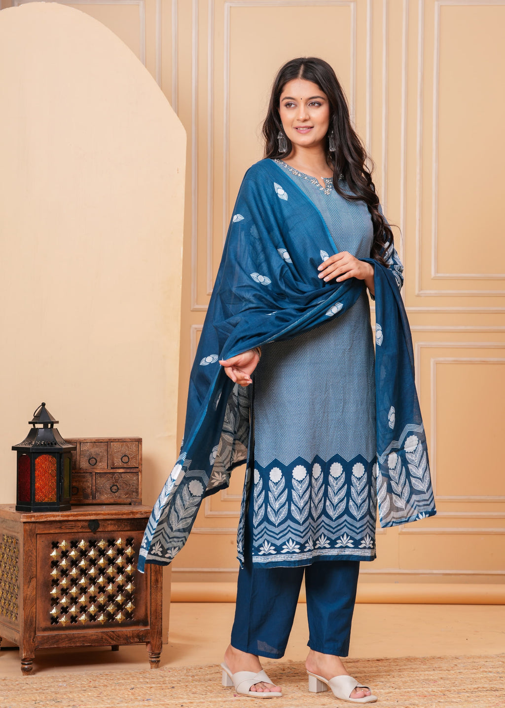 Lehriya suit in blue , purple, and yellow color