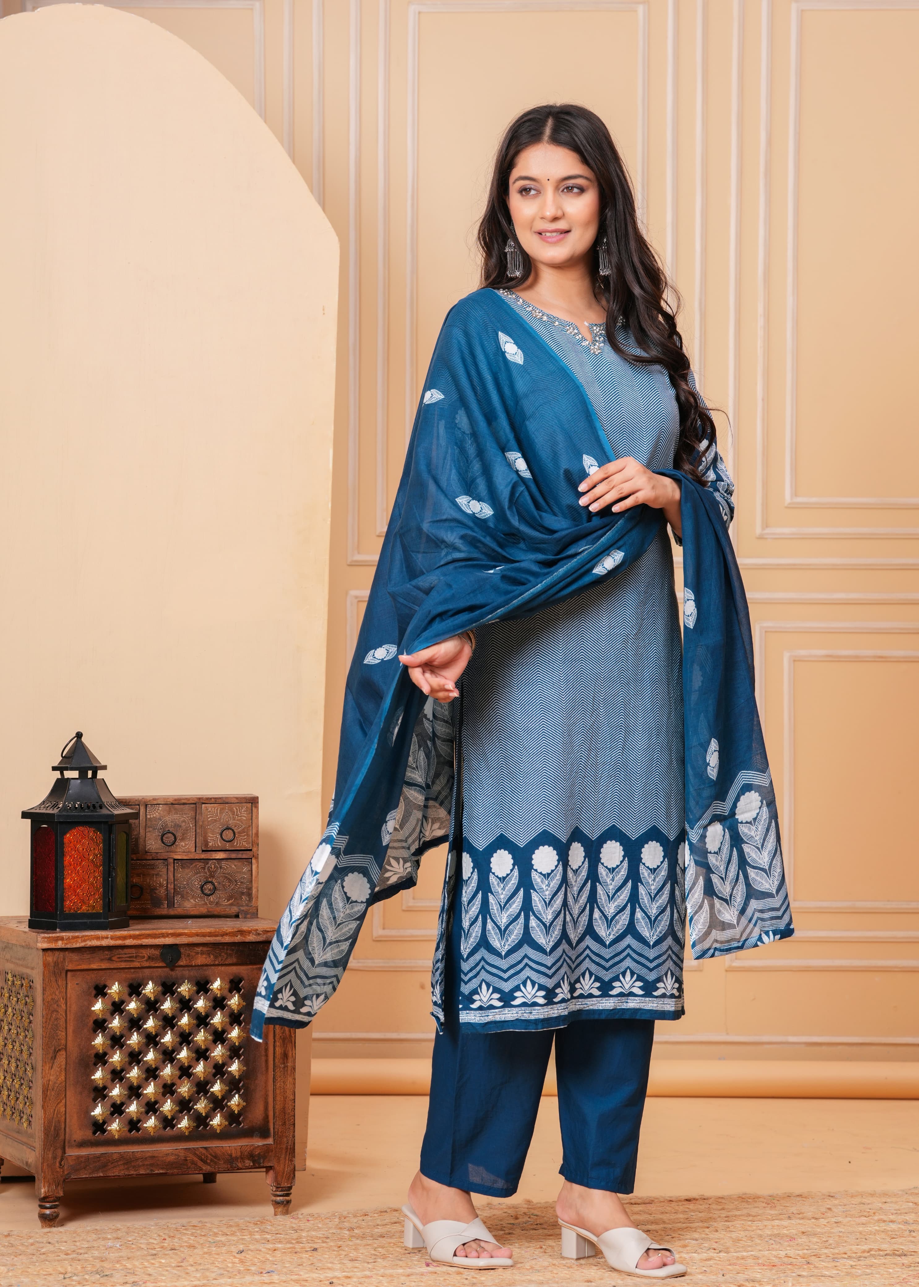 Lehriya suit in blue , purple, and yellow color