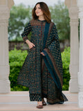 Suit Set In Ajrak Print Available In Dark Green And Red Color