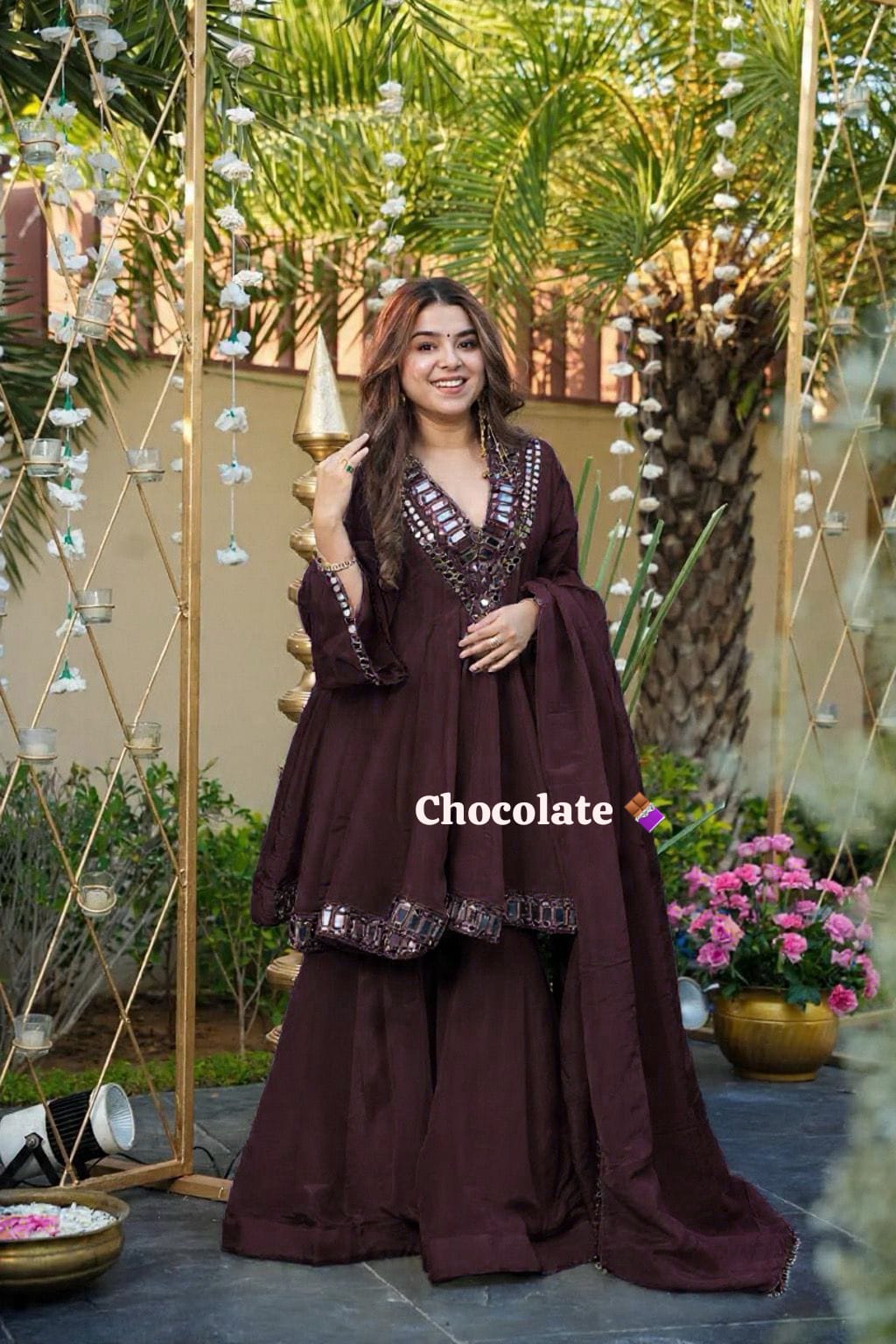Chinon Silk Sharara Set With Flired Top In Beautiful Colors