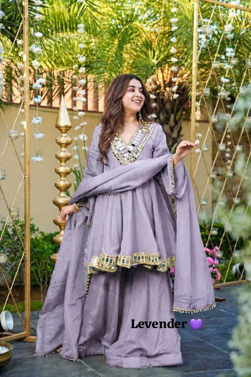Chinon Silk Sharara Set With Flired Top In Beautiful Colors