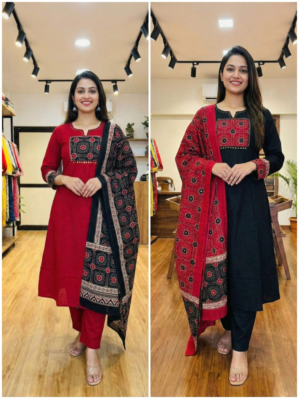Suit set with patch work on neck