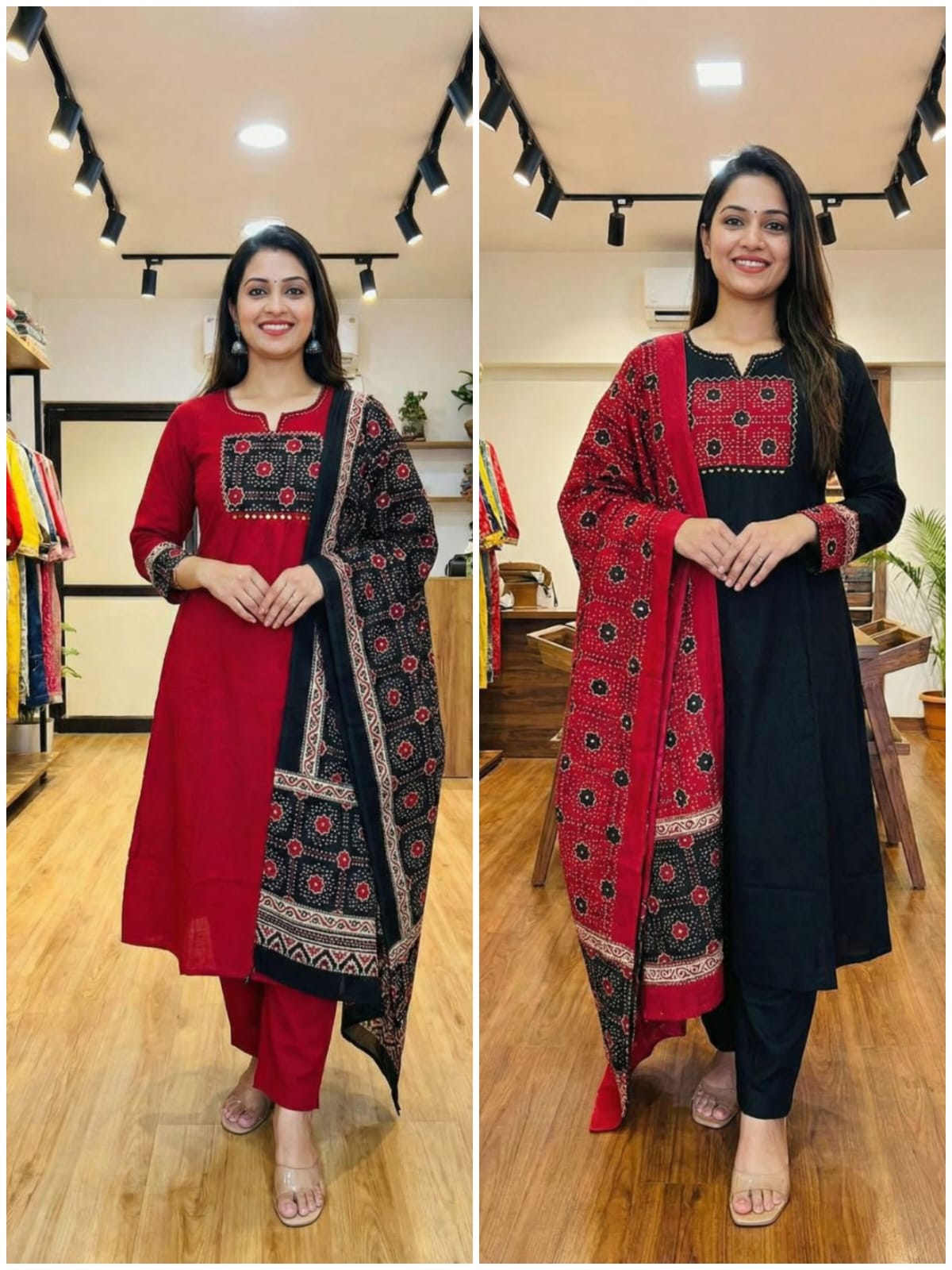 Suit set with patch work on neck