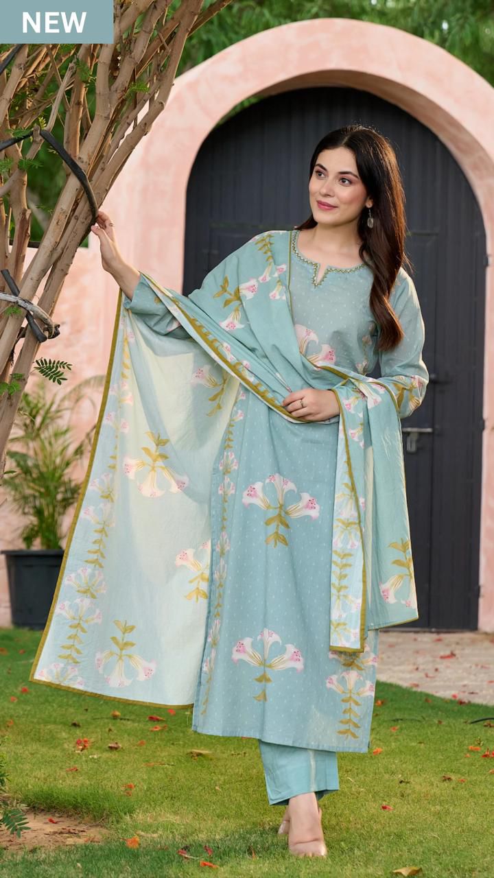 Digital floral print cotton suit set in beautiful colours