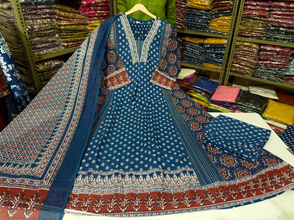 Ajrak Print Pure Cotton A Line Dupatta set Available in Two Colors