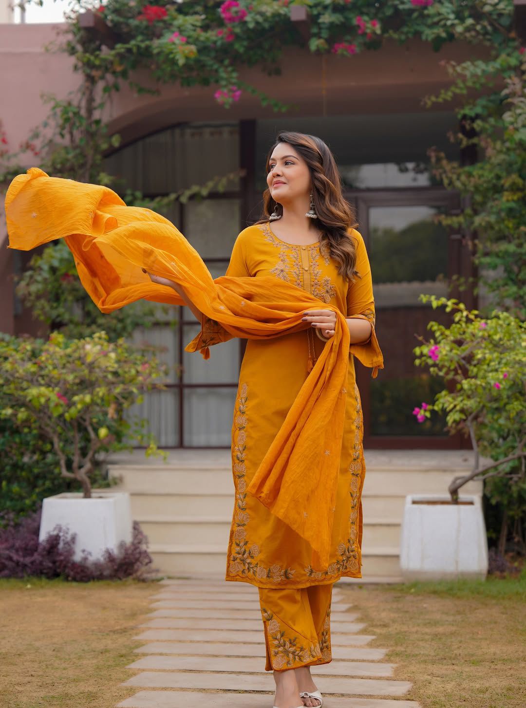 pure cotton dupatta set with heavy embroidery on kurti neck, slevees, and pant also with cut style