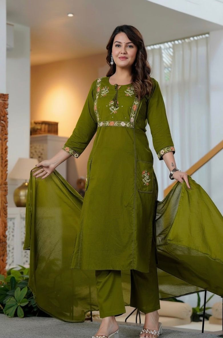Suit set in two beautiful colours made of pure taj silly cotton