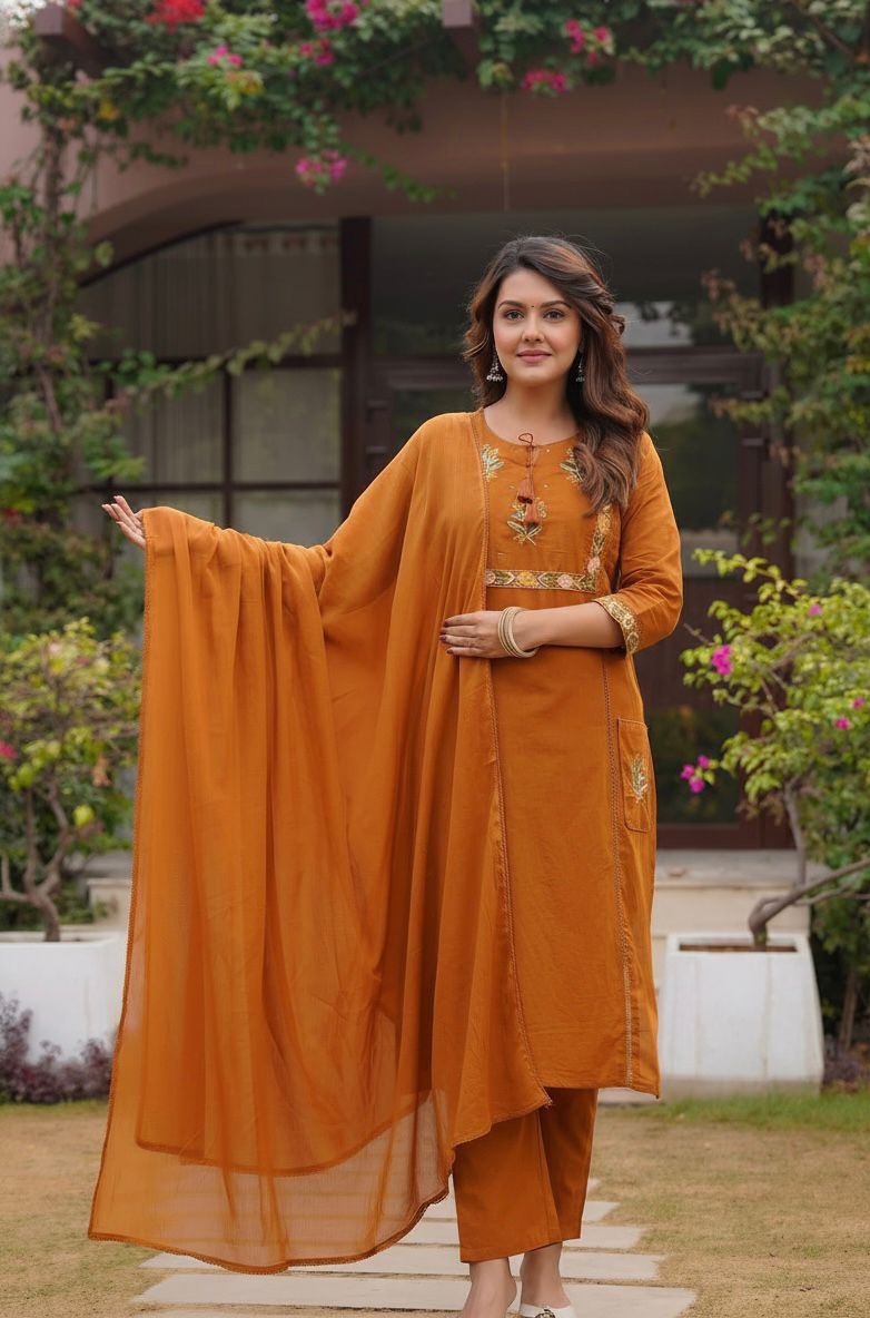 Suit set in two beautiful colours made of pure taj silly cotton