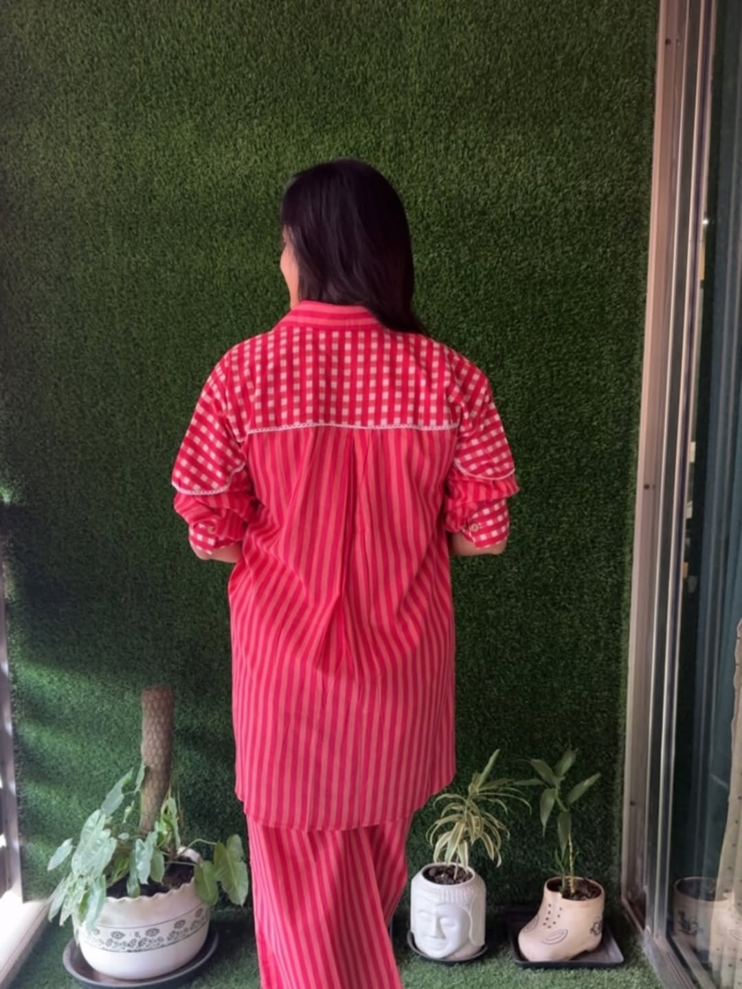 Cotton cord set that is perfect for work to vacation with lace work on yoke and both side pocket in pant