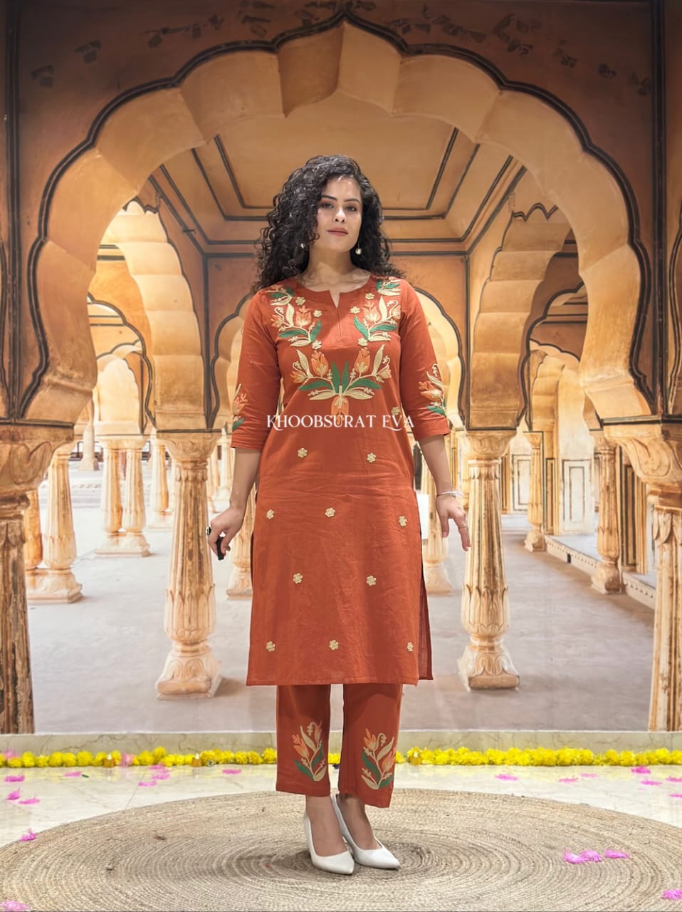Pure Cotton cord set with aari embroidery work on kurti perfect for daily outings