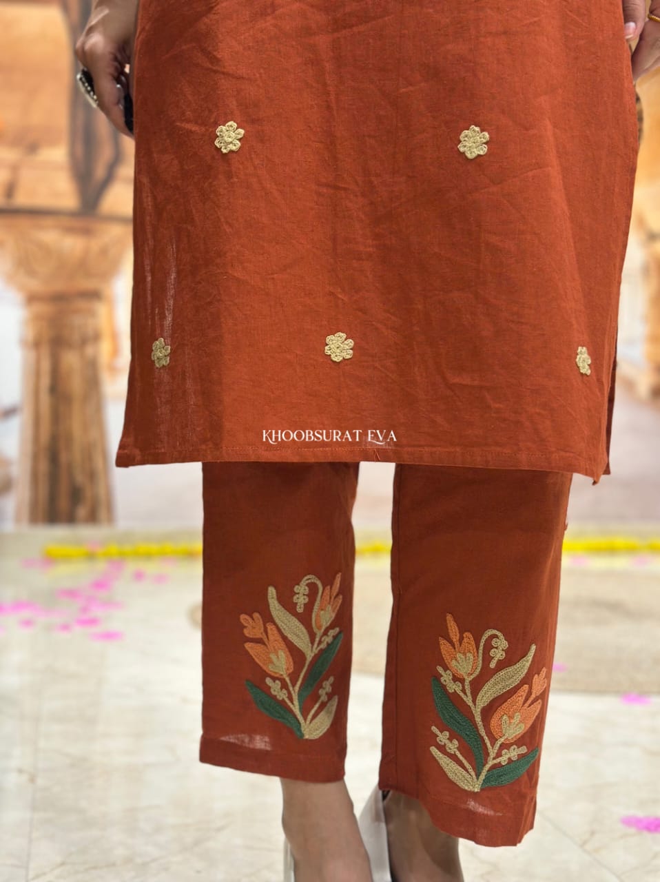 Pure Cotton cord set with aari embroidery work on kurti perfect for daily outings