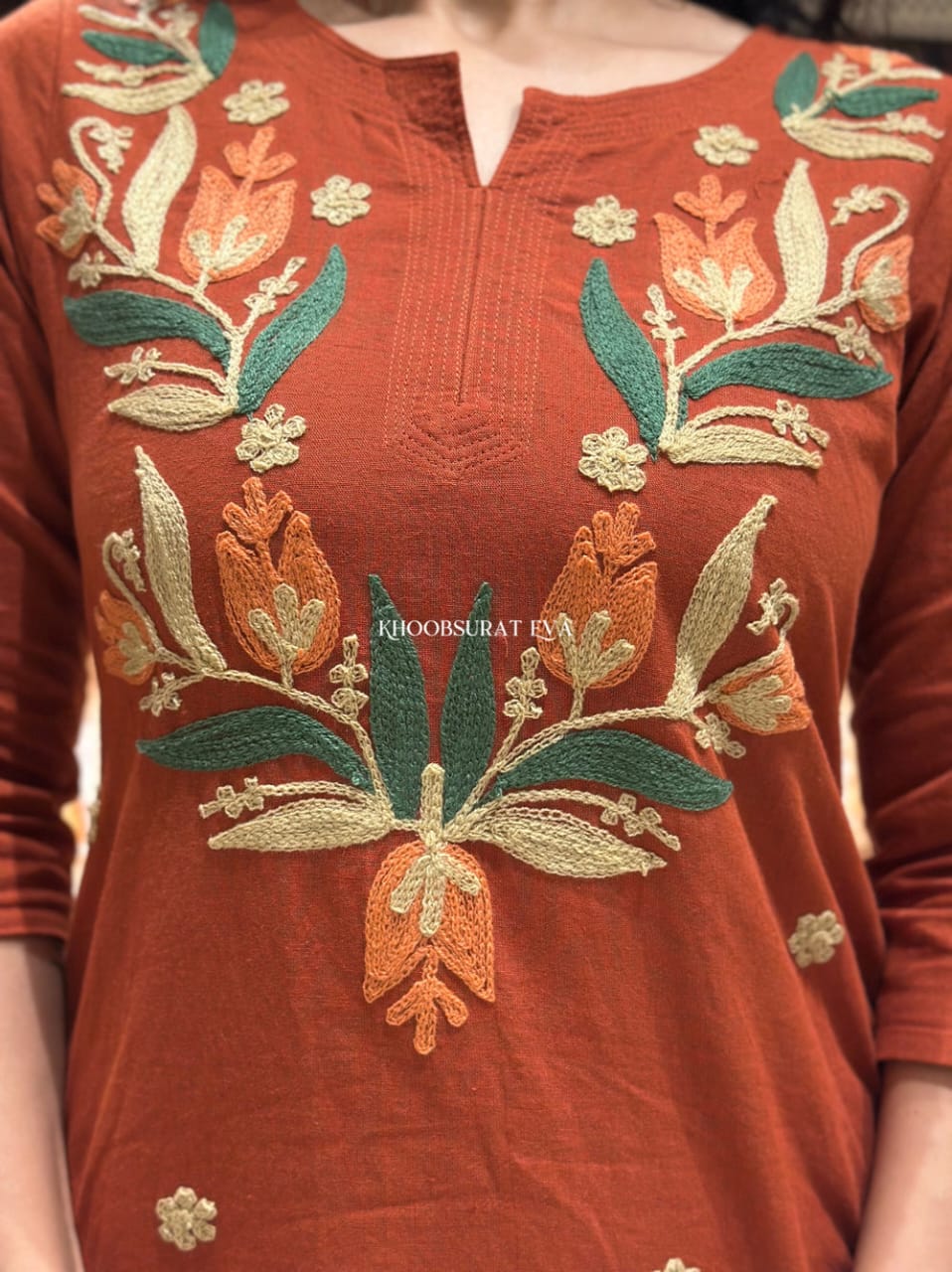 Pure Cotton cord set with aari embroidery work on kurti perfect for daily outings
