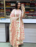 Cotton A Line Anarkli Suit Set With Different Flower Print On White Base