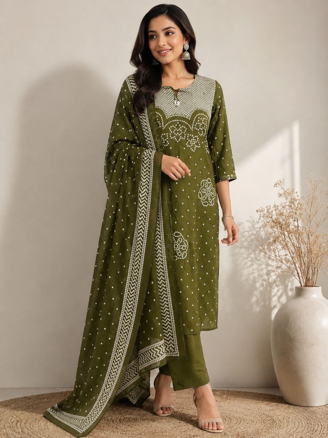 Bandhani Print Cotton Duppata Set Which Is In Trend Right Now