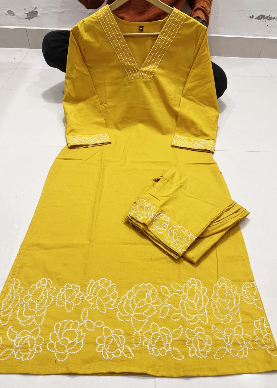 Cord set in V neck  in yellow , black , and pink color